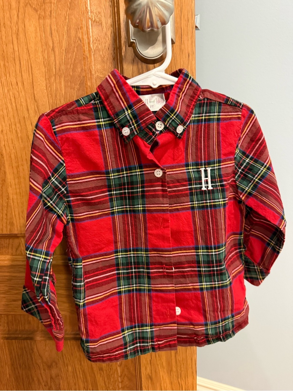 Red Plaid Button-Down Shirt for Kids by Cecil and Lou - H Monogram
